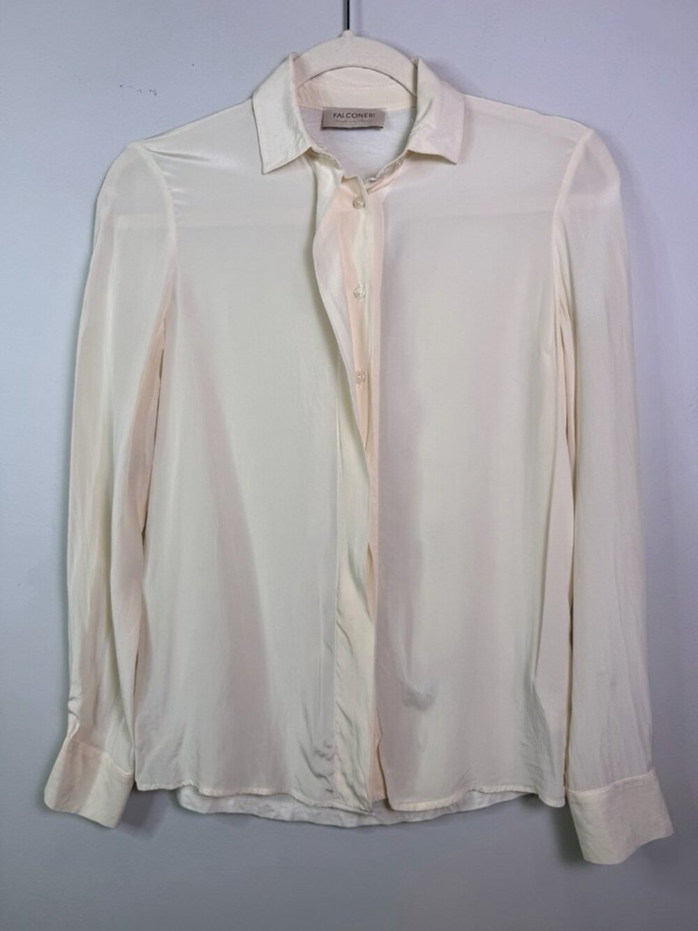 Falconeri Women’s Cream Collard Silk Button Up Long Sleeve Blouse Shirt XS